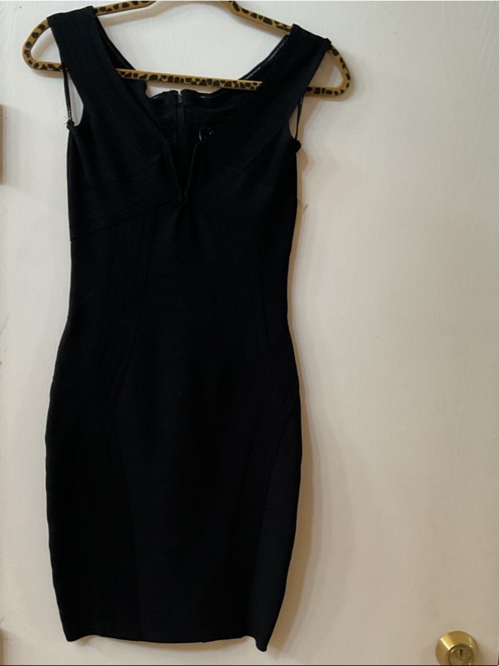 Marciano Black Fitted V-Neck Mini Dress